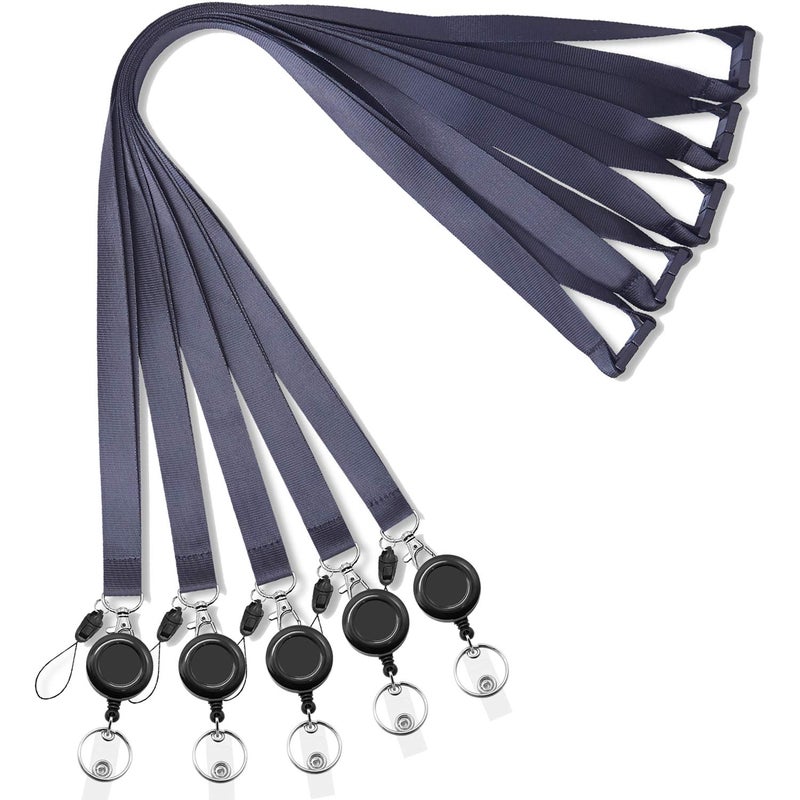 Foshine Black Lanyards 5 Pack with Retractable bagde Reel,Breakaway Safety Lanyard for ID Badge Holder - Image 1